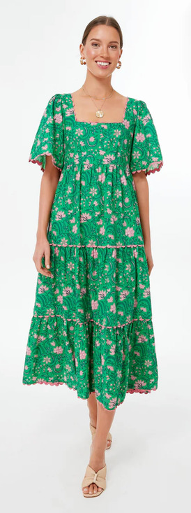 Pink City Prints Dresses & Skirts - Pink City Prints Tuckernuck Green Forest Rose Maisie Midi Block Print Dress XS